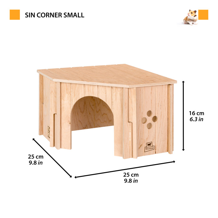 Деревянный угловой домик SIN CORNER SMALL для малых грызунов (25 x 25 x h 16 cm)