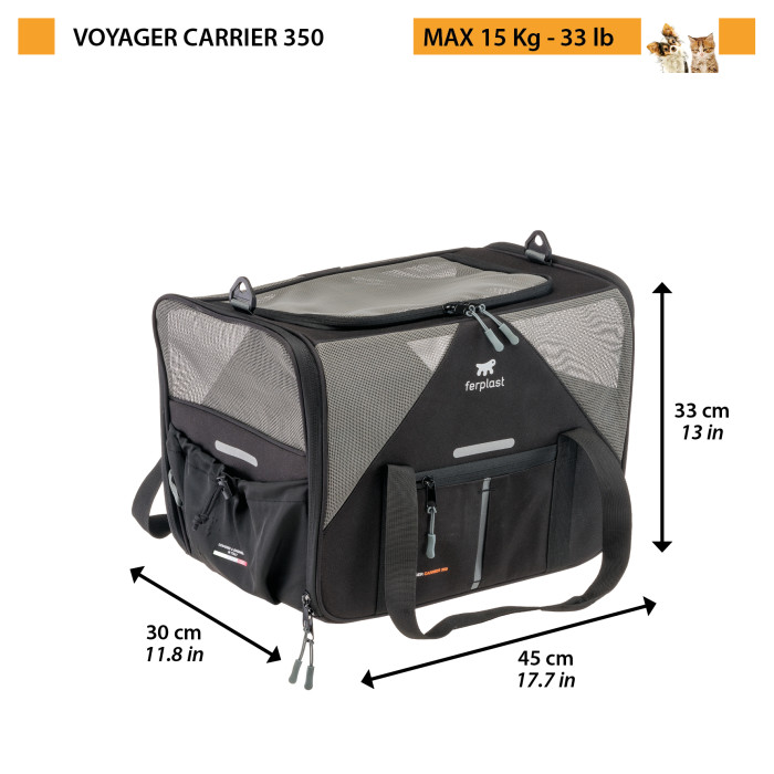 М'яка переноска VOYAGER CARRIER 350 NERA BORSA для котів та маленьких собак (45 x 30 x h 33 cm)