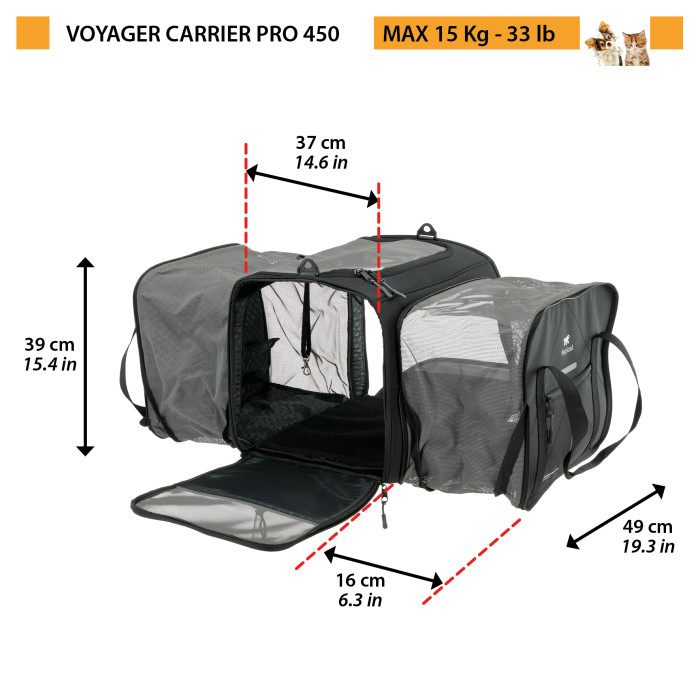 М'яка переноска VOYAGER CARRIER 450 PRO, що відкривається та розширюється, для котів та маленьких собак (50 x 39 x h 39 cm)