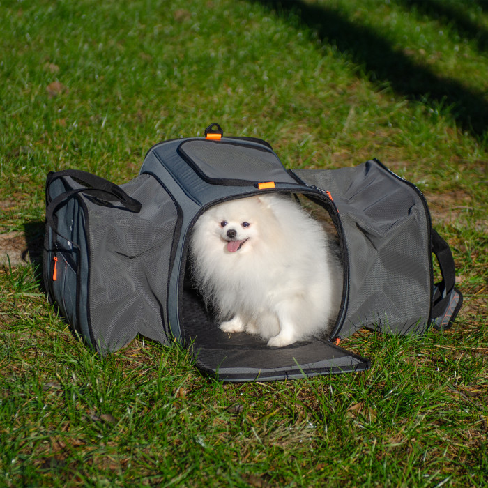 М'яка переноска VOYAGER CARRIER 450 PRO, що відкривається та розширюється, для котів та маленьких собак, сірий (50 x 39 x h 39 cm)