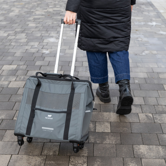 Переноска-коляска для собак и кошек VOYAGER TROLLEY 450 BLACK, нейлон (46 x 26 x h 48 cm), с телескопической ручкой и вращающимися колесами, водонепроницаемая