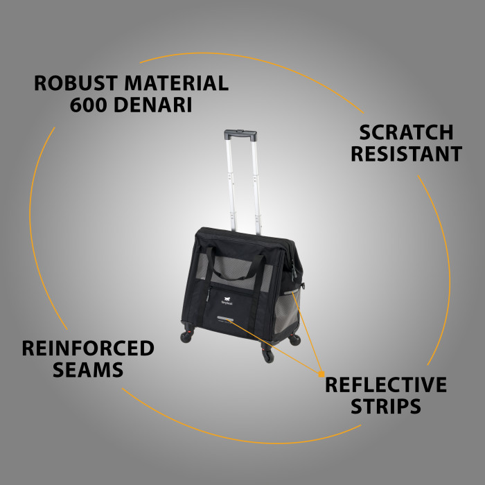 Переноска-коляска для собак и кошек VOYAGER TROLLEY 450 BLACK, нейлон (46 x 26 x h 48 cm), с телескопической ручкой и вращающимися колесами, водонепроницаемая