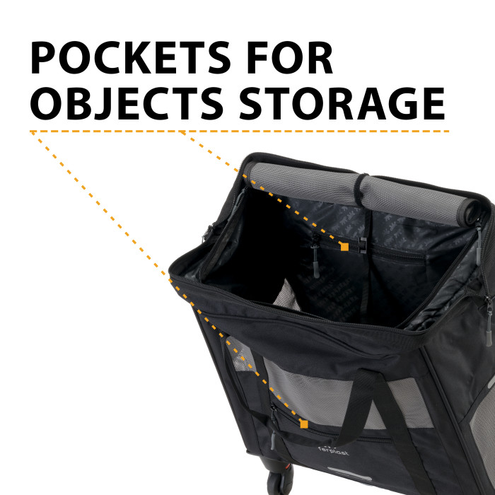 Переноска-коляска для собак и кошек VOYAGER TROLLEY 450 BLACK, нейлон (46 x 26 x h 48 cm), с телескопической ручкой и вращающимися колесами, водонепроницаемая