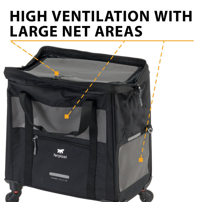 Переноска-коляска для собак и кошек VOYAGER TROLLEY 450 BLACK, нейлон (46 x 26 x h 48 cm), с телескопической ручкой и вращающимися колесами, водонепроницаемая