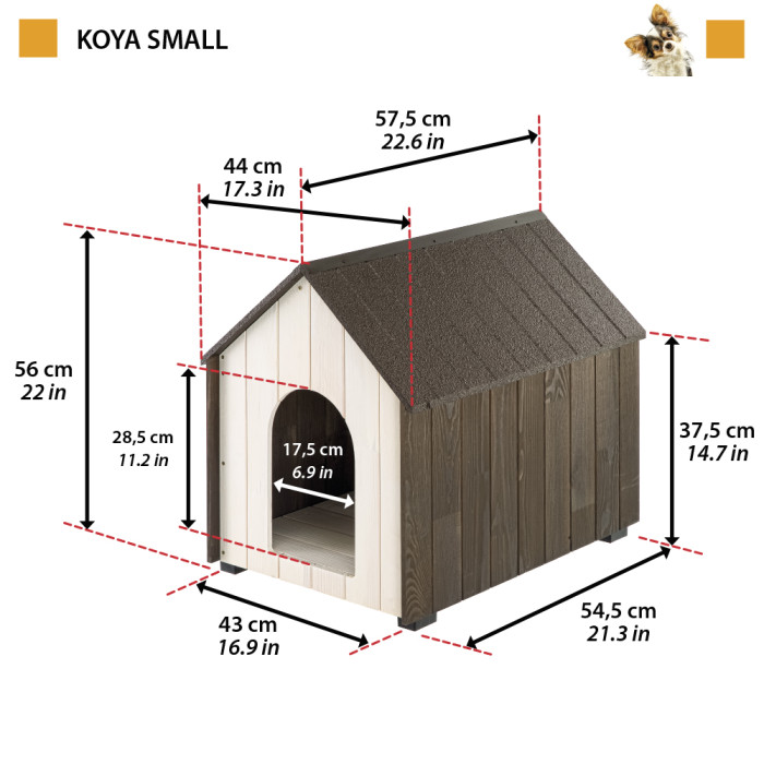 Деревянная будка для собак KOYA SMALL: L 40,5 x W 52 x H 47