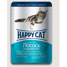 Консервы HappyCat с лососем и креветками - кусочки в желе 100g