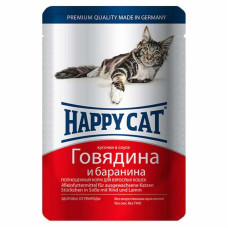 Консервы Happy Cat - кусочки в соусе с говядиной и бараниной для котов 100g 