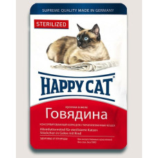 HappyCat 100g Btl sterilisiert для стерилизованных котов с говядиной - кусочки в желе