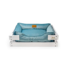 Лежак Dreamer White + Blue Velur с деревянным каркасом