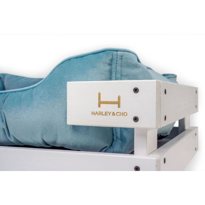 Лежак Dreamer White + Blue Velur с деревянным каркасом