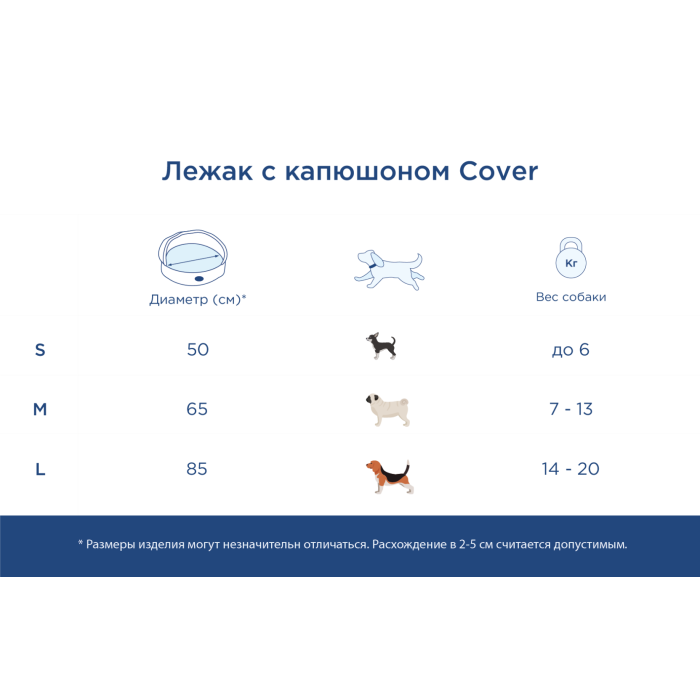 Круглый лежак с капюшоном Cover Royal Blue L / 90 cm
