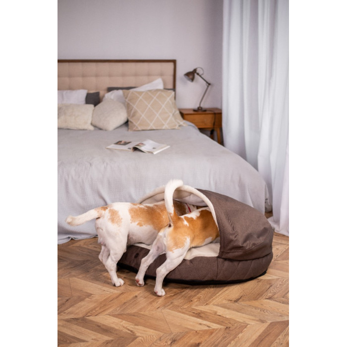 Круглый лежак с капюшоном Cover Brown M / 65 cm