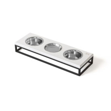 Три миски на подставке Lunch Bar White Wood + Black, белое дерево с черным металом S (54x18x7cm, 0,45л)