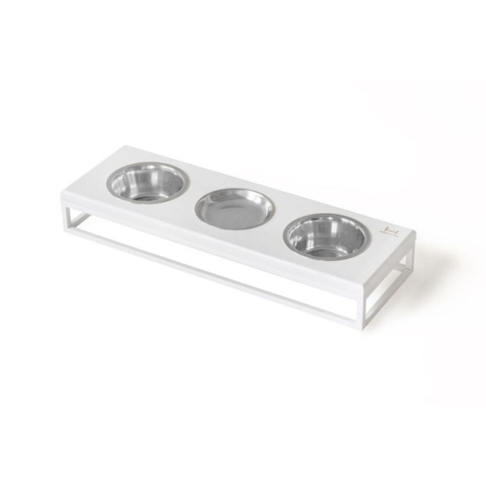 Три миски на подставке Lunch Bar White Wood + White, белое дерево с белым металом S (54x18x7cm, 0,45л)