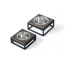 Устойчивая миска на подставке Lunch Bar Brown wood + Black S 18x18x7см / 0,45 л