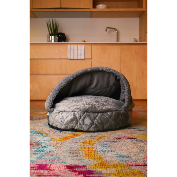 Круглый лежак с капюшоном Cover Gray XL /100 cm