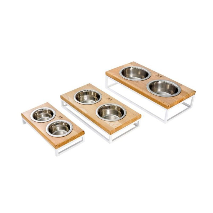 Миски на підставці Lunch Bar, натуральне дерево з білим металом XS 28x14x5см