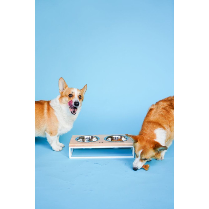 Миски на підставці Lunch Bar, натуральне дерево з білим металом XS 28x14x5см