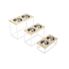 Миски на підставці Dinner Bar, натуральне дерево з білим металом