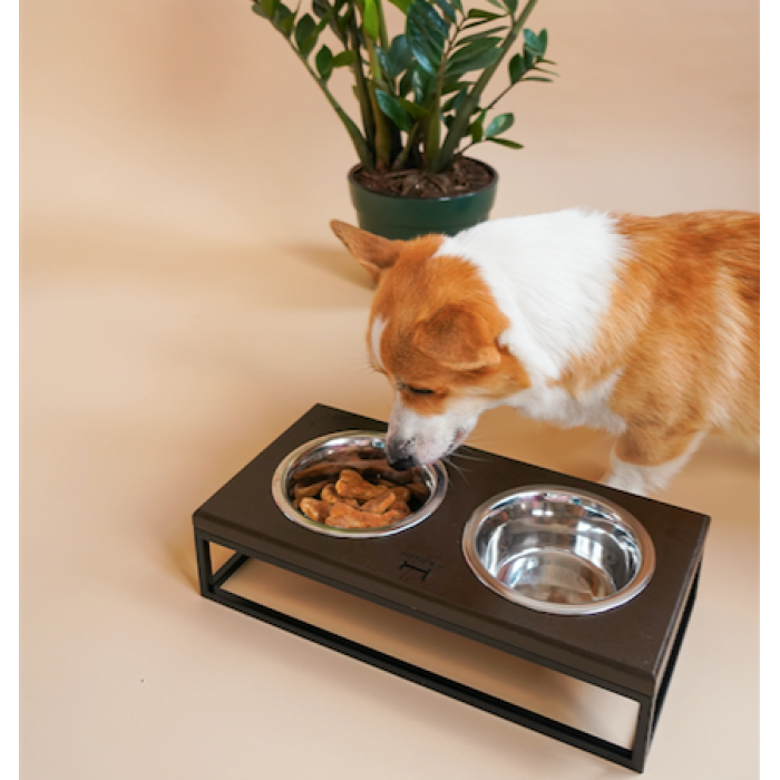 Миски на подставке Lunch Bar Wood Brown Wood + Black, коричневое дерево с черным металом XS 28x14x5см