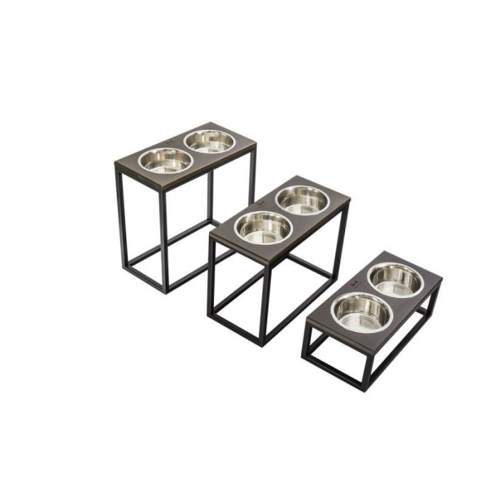 Миски на подставке Dinner Bar, коричневое дерево с черным металом