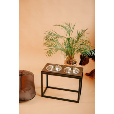 Миски на підставці Dinner Bar, коричневе дерево з чорним металом