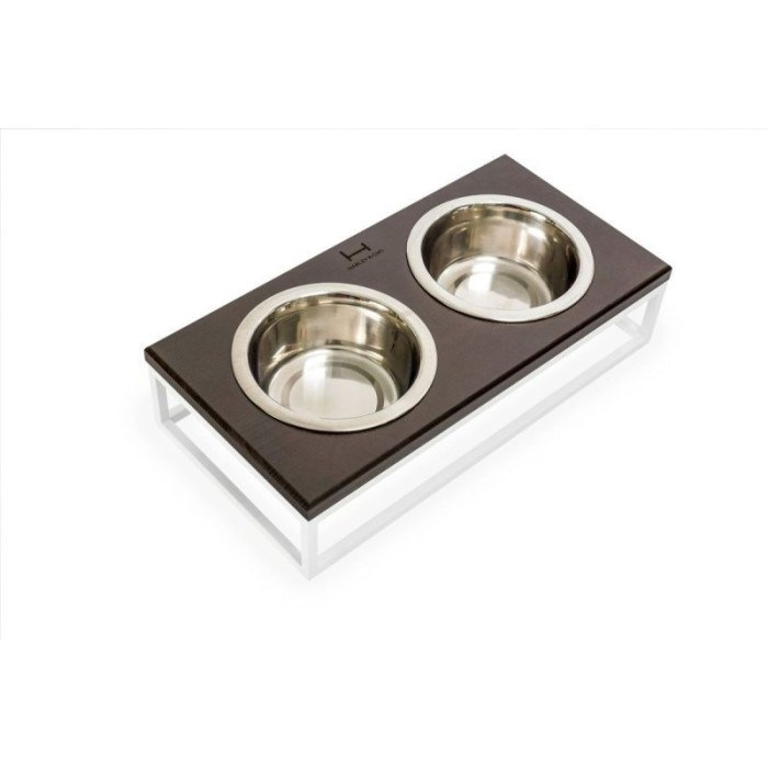 Миски на підставці Lunch Bar Wood Brown Wood + White, коричневе дерево з білим металом XS 28x14x5см