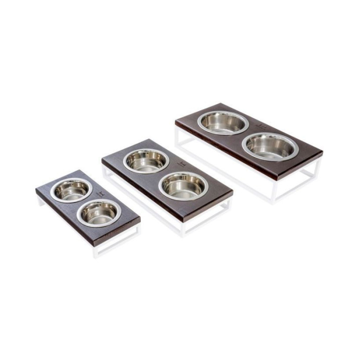 Миски на підставці Lunch Bar Wood Brown Wood + White, коричневе дерево з білим металом XS 28x14x5см