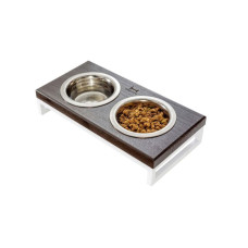 Миски на подставке Lunch Bar Wood Brown Wood + White, коричневое дерево с белым металом XS 28x14x5см