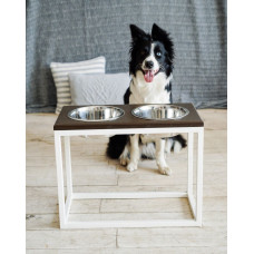 Миски на підставці Dinner Bar, коричневе дерево з білим металом