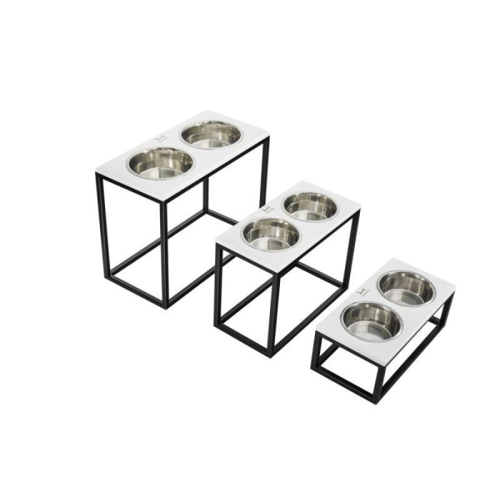 Миски на подставке Dinner Bar, белое дерево с черным металом