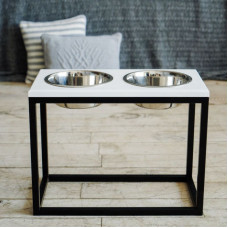 Миски на підставці Dinner Bar, біле дерево з чорним металом