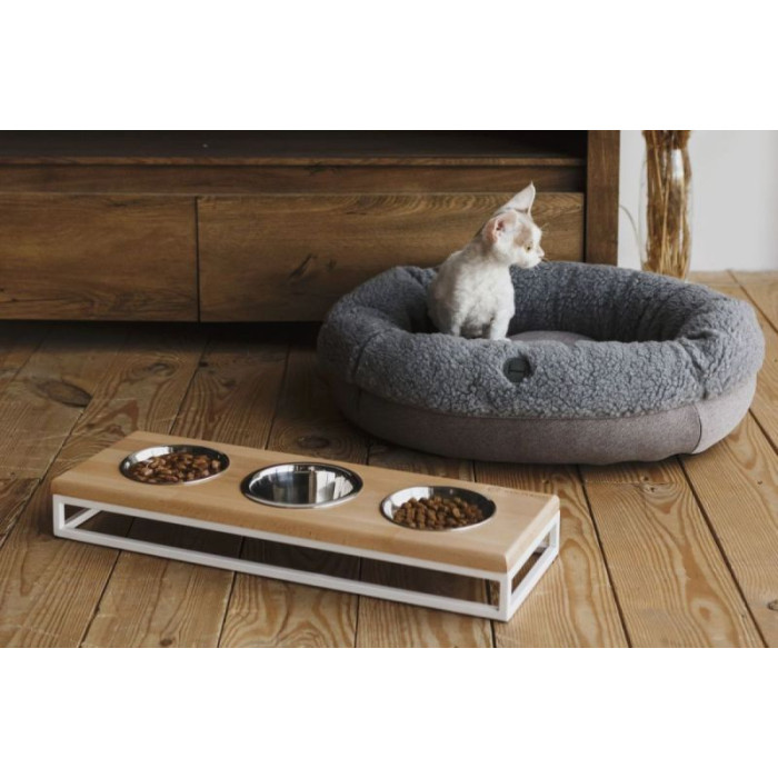 Три миски на подставке Lunch Bar Natural Wood + White, натуральное дерево с белым металом (54x18x7cm, 0,45л)