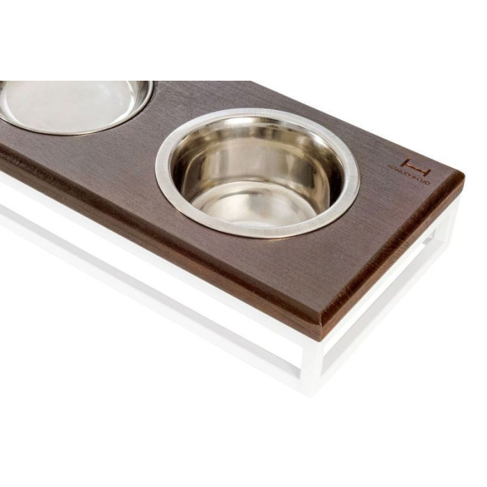 Три миски на подставке Lunch Bar Brown Wood + White, коричневое дерево с белым металом S (54x18x7cm, 0,45л)