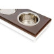 Три миски на подставке Lunch Bar Brown Wood + White, коричневое дерево с белым металом S (54x18x7cm, 0,45л)