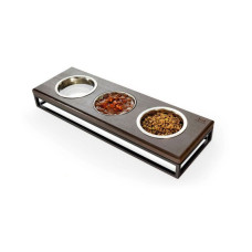 Три миски на подставке Lunch Bar Brown Wood + Black, коричневое дерево с черным металом S (54x18x7cm, 0,45л)