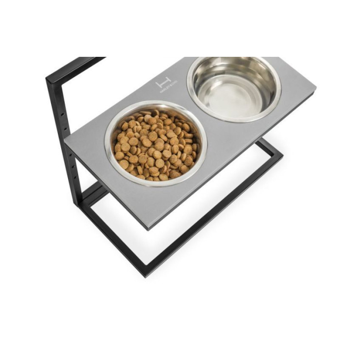 Миски с регулируемой высотой со столешницей из камня Lift Gray Stone + Black M 42x21cm / 0,75 л