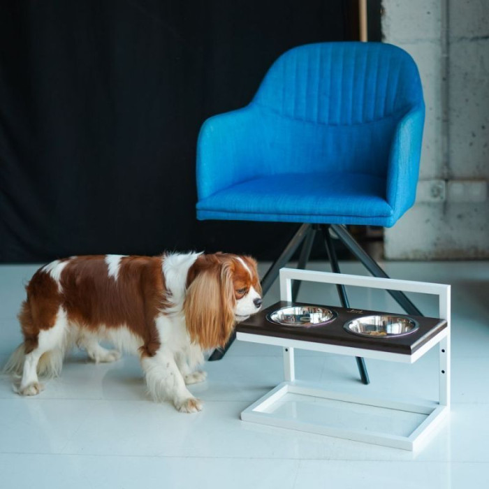 Миски з регульованою висотою зі стільницею з натурального дерева Lift Brown Wood + White 52x26cm / 1,8 л