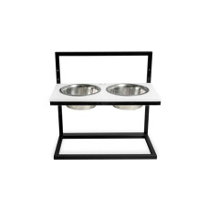 Миски с регулируемой высотой со столешницей из натурального дерева Lift White Wood + Black 42x21cm / 0,75 л