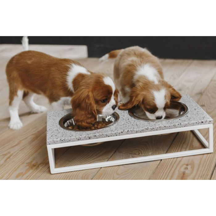 Миски на подставке Lunch Bar Stone Beige Stone + White, бежевый камень с белым металом S 36x18x7см