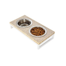 Миски на подставке Lunch Bar Stone Beige Stone + White, бежевый камень с белым металом XS 28x14x5см