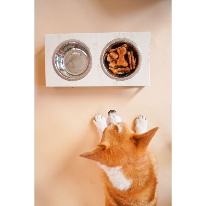 Миски на подставке Lunch Bar, бежевый камень с чёрным металом