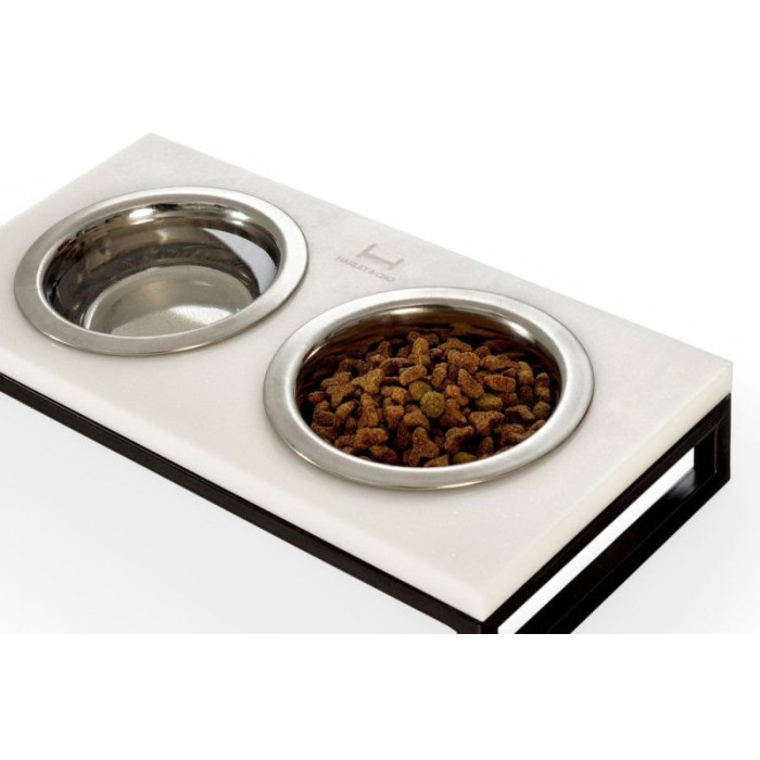 Миски на подставке Lunch Bar, бежевый камень с чёрным металом