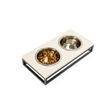 Миски на підставці Lunch Bar, бежевий камінь із чорним металом