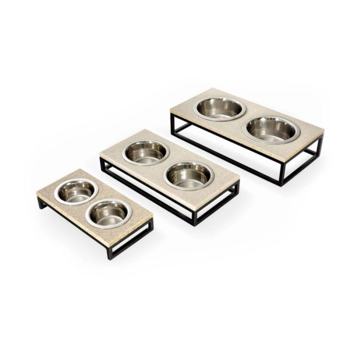 Миски на подставке Lunch Bar, бежевый камень с чёрным металом