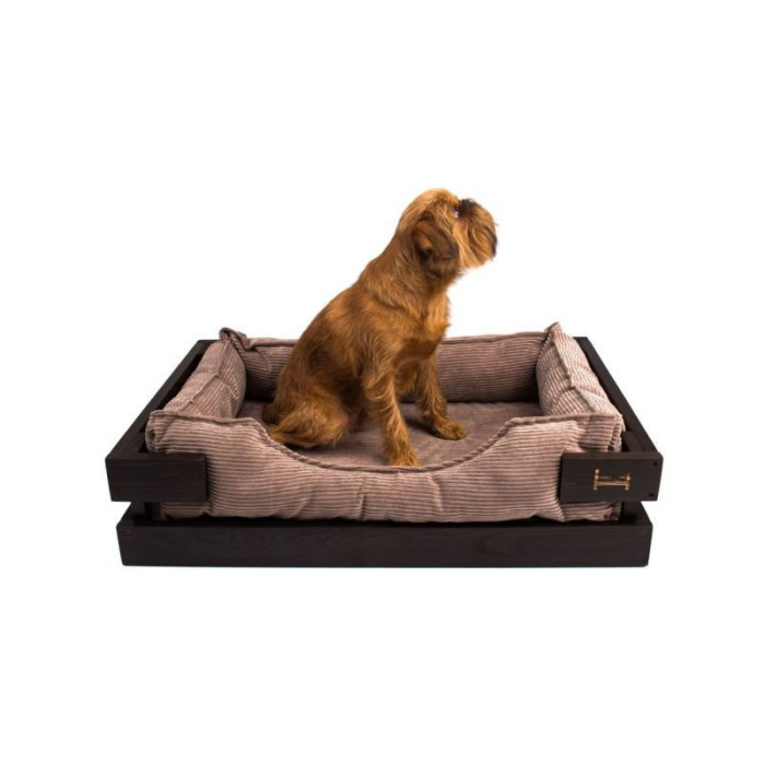 Лежак Dreamer Brown + Cacao Velvet із дерев'яним каркасом