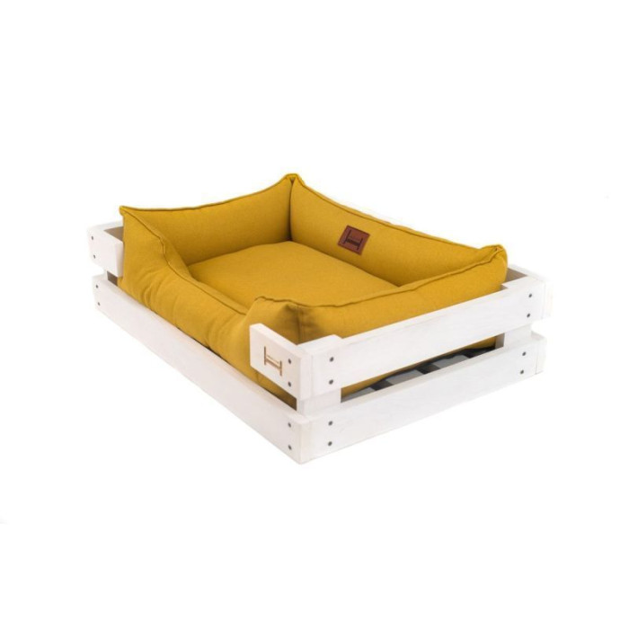 Лежак Dreamer White-Mustard з дерев'яним каркасом