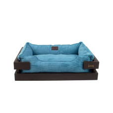 Лежак Dreamer Brown + Blue Velvet с деревянным каркасом