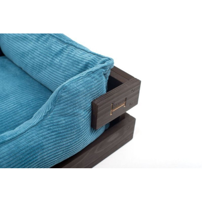 Лежак Dreamer Brown + Blue Velvet із дерев'яним каркасом