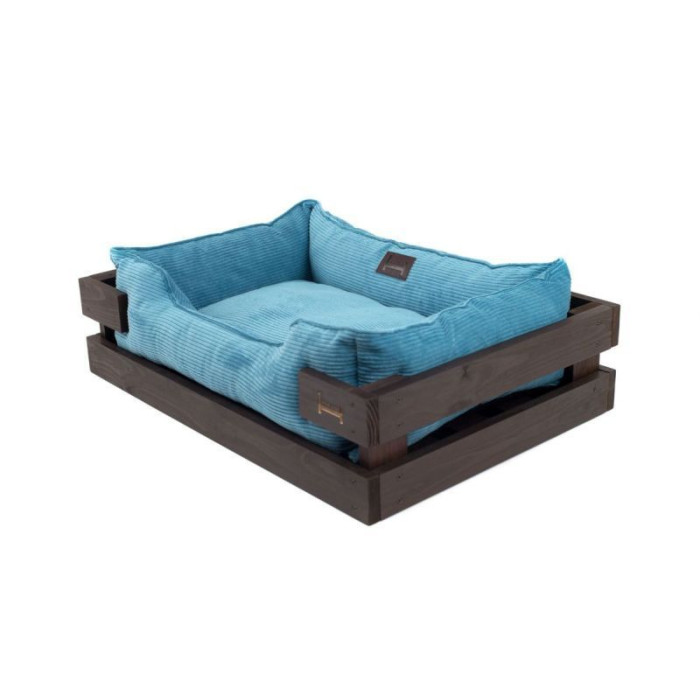 Лежак Dreamer Brown + Blue Velvet із дерев'яним каркасом